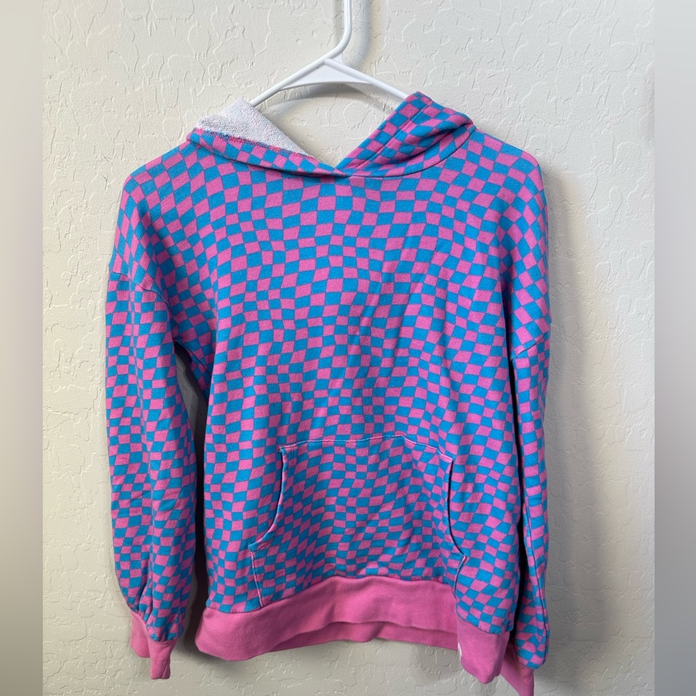 Kids Checkered Hoodie in Pink and Blue